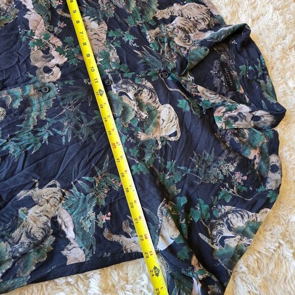 ALL SAINTS Men's Navy Tiger Print Button-Up Shirt Long Sleeve Size XXL - Picture 10 of 11